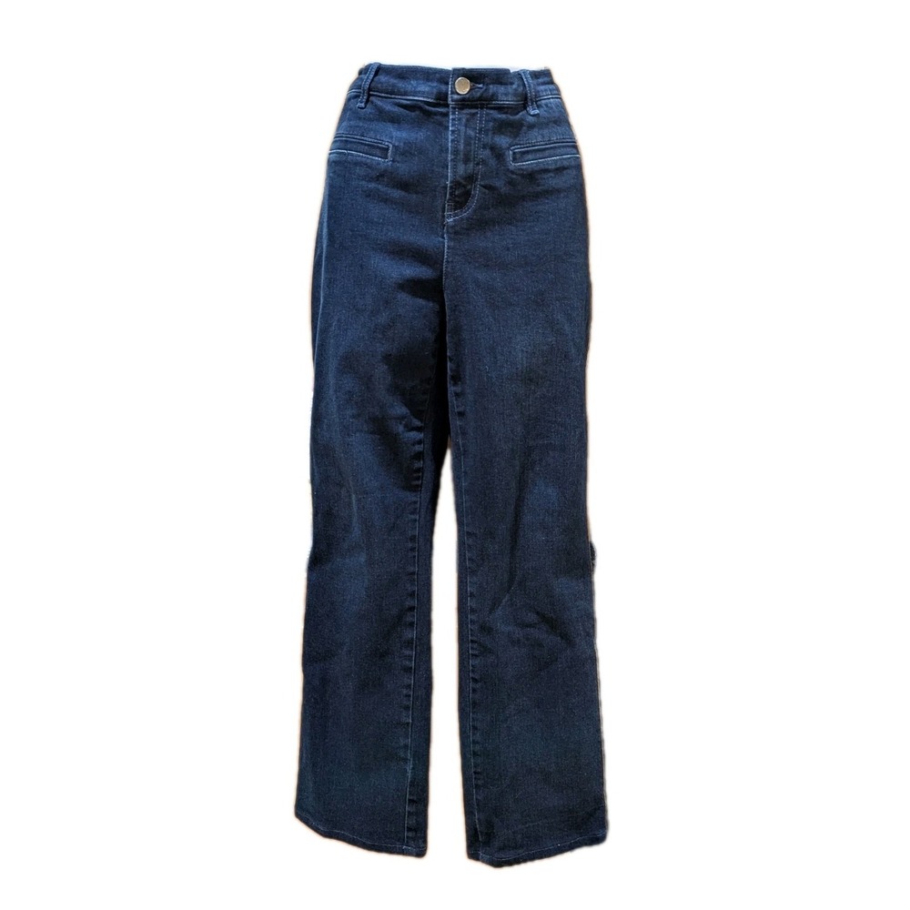 J.McLaughlin Dark Denim High-Rise, Demi-Bootcut Jeans with a Side Stripe Size 6